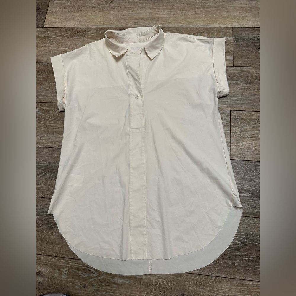 LYSSE Cream Short-Sleeve Button Front Collar Blouse
